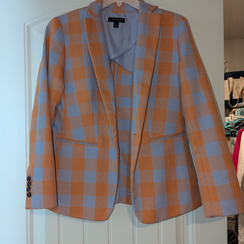 Anne Taylor Orange and Lavender Checkered Blazer